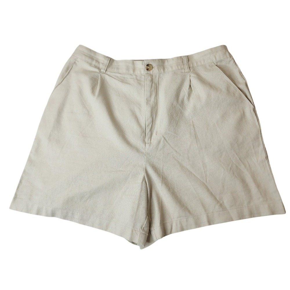 Time and Tru‎ Shorts L (12-14) Beige Linen Blend Rayon Pleated Casual Summer
